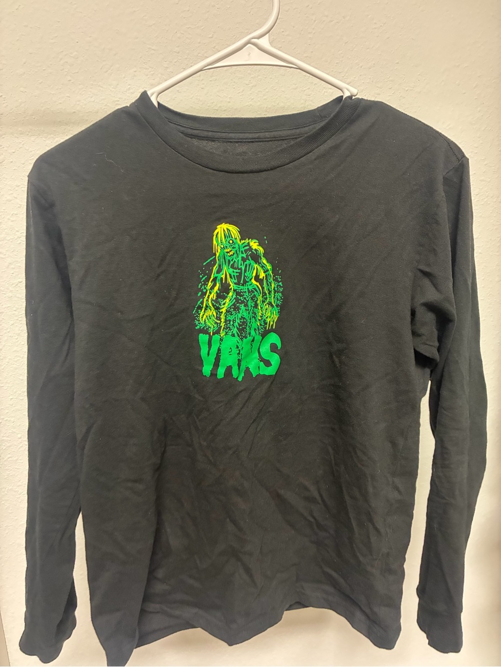 Vans Black Long Sleeve Tee with Neon Green Graphic 💚 🧟